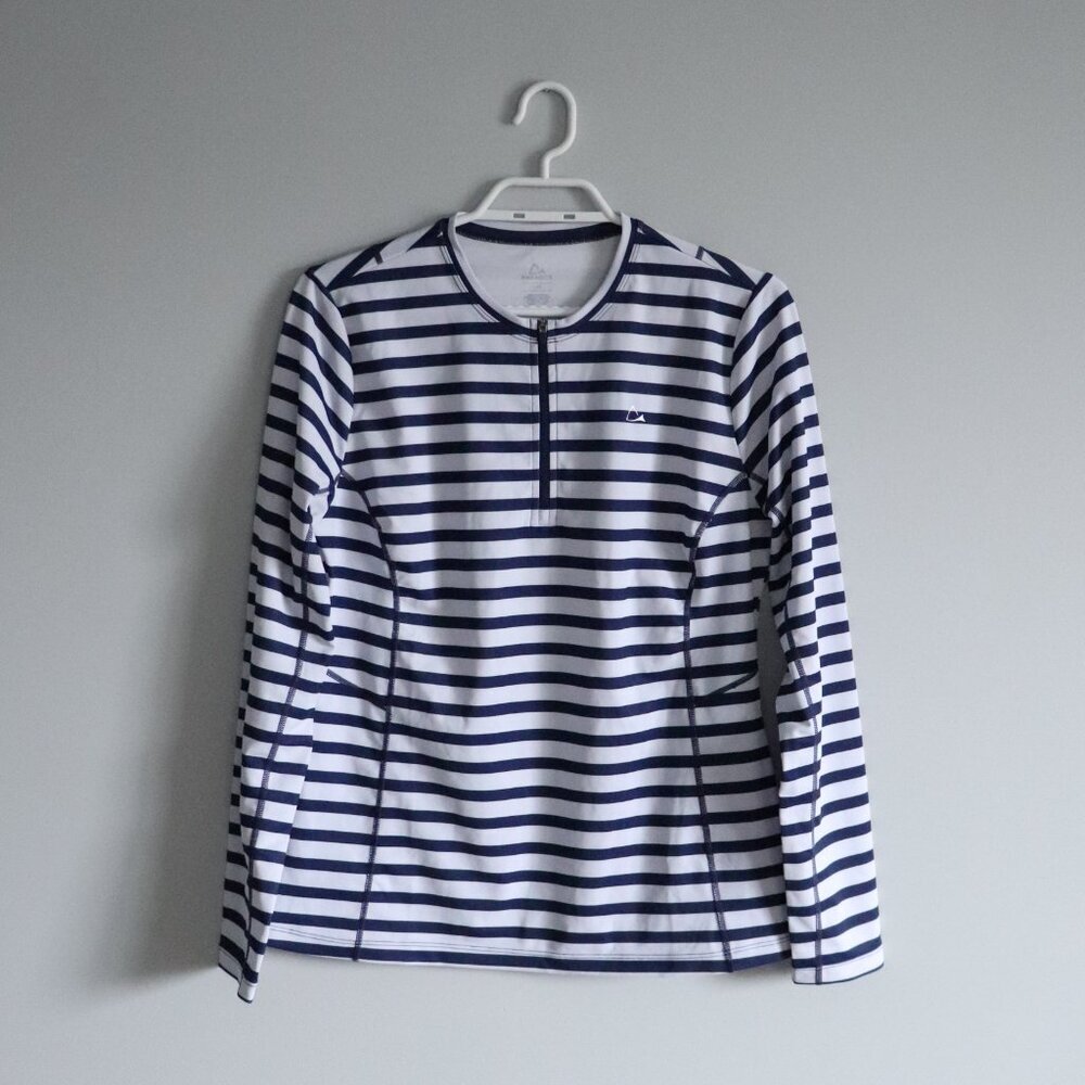 Paradox Women's Sz Lrg Striped 1/4 Zip Base Layer Long Sleeve‎ Pullover Sweater